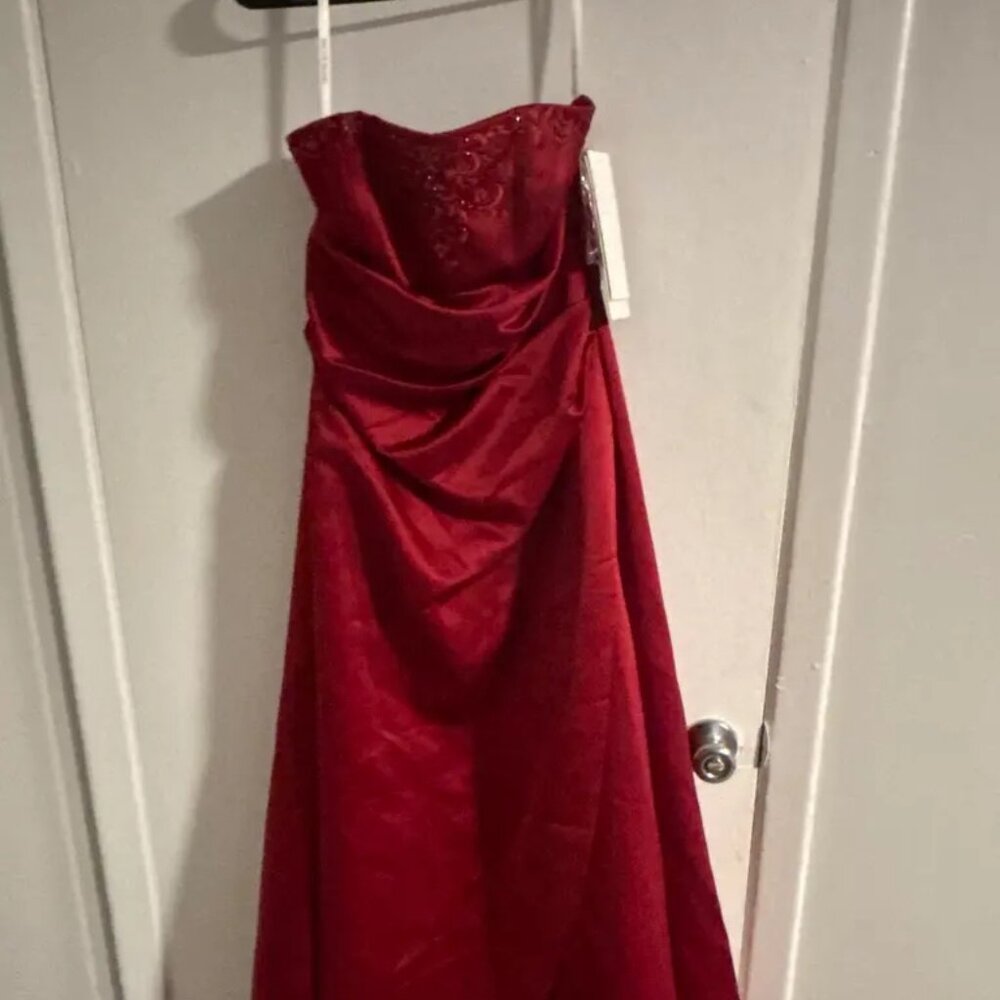 Red pleated A-line dress